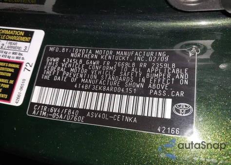 2010 Toyota Camry Le из США, поврежденный, VIN 4T4BF3EK8AR004151